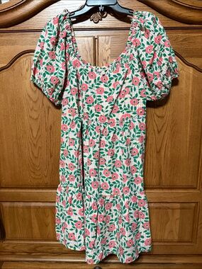 Jodifl Boutique Floral Off-Shoulder Dress - Coral & Green Print
